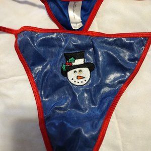 New No Boundaries Navy Blue Snowman String Thong Size 8